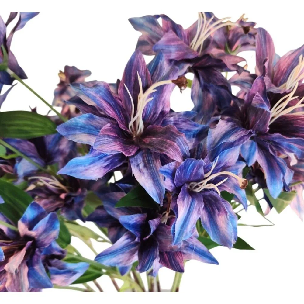 Luxury Artificial Tiger Lily Stem 34 Inch | Purple Blue Faux Lily | Designer Art